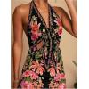 image:imageWomens Tropical Floral Backless Halter Dresses Cut Out Knot Front Sleeveless Vacation Short DressBlack