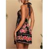 image:imageWomens Tropical Floral Backless Halter Dresses Cut Out Knot Front Sleeveless Vacation Short DressBlack