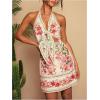 image:imageWomens Tropical Floral Backless Halter Dresses Cut Out Knot Front Sleeveless Vacation Short DressPink