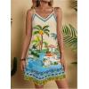 image:imageWomens Tropical Graphic V Neck Mini Dresses Boho Holiday Vacation Backless Cami DressApricot