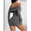 image:imageWomens Y2K Off Shoulder Foldover Knit Dress Streetwear Long Sleeve Bodycon Mini DressesGrey