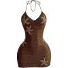 image:imageWomens Boho Sequin Mini Dress Halter Tie Back V Neck Bodycon Dresses Sparkle DressCoffee Brown