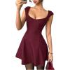 image:imageWomens Cocktail Dresses Sweetheart Neck Sleeveless Mini Dress Slim Fit High Waisted A Line DressBurgundy