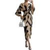 image:imageWomens Elegant Graphic Twist Front Dress 34 Ruffle Sleeve Silky Maxi Dress Bodycon Cocktail Dresses with SlitKhaki
