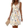 image:imageWomens Leopard Print Sleeveless Tank Dress Drawstring Waist Scoop Neck Dresses Summer Short DressFloral Yellow