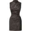 image:imageWomens PU Leather Ruched Bodycon Dresses Mock Neck Sleeveless Zipper Mini Tank DressGrey