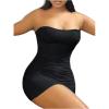 image:imageWomens Rave Outfits Ruched Strapless Tube Dress Sleeveless Bodycon Mini Party DressesBlack