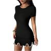 image:imageWomens Ruffle Wedding Guest Dress Elegant Short Sleeve Crewneck Bodycon Mini Dresses Party OutfitBlack