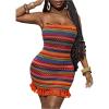 image:imageWomens Striped Crochet Mini Dress Chevron Tassel Fringe Bodycon Dress Crisscross Backless Boho Cami DressesMulticolor