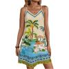 image:imageWomens Tropical Graphic V Neck Mini Dresses Boho Holiday Vacation Backless Cami DressApricot