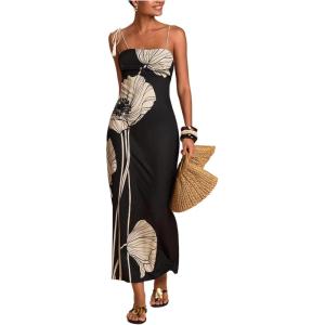 image:imageWomens Elegant Floral Maxi Dress Tassel Spaghetti Strap Slim Fit Dresses Summer OutfitsBlack and White