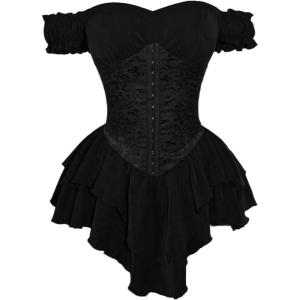 image:imageWomens Off Shoulder Corset Dress Ruffle Hem Lace Up Mini Dress Gothic Lolita OutfitsBlack