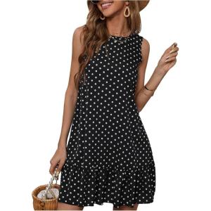 image:imageWomens Sleeveless Polka Dots Ruffle Tunic Dress Casual Summer Beach Tank Dresses SundressBlack