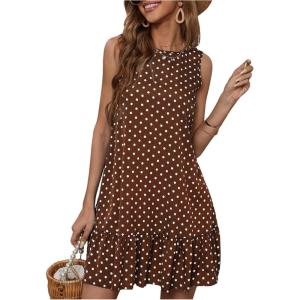 image:imageWomens Sleeveless Polka Dots Ruffle Tunic Dress Casual Summer Beach Tank Dresses SundressBrown