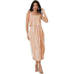image:imageWomens Spaghetti Strap Tie Dye Cami Sun Dress Beach Midi Summer Dresses Resort Wear Vacation OutfitsApricot