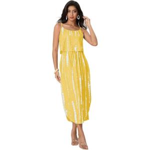 image:imageWomens Spaghetti Strap Tie Dye Cami Sun Dress Beach Midi Summer Dresses Resort Wear Vacation OutfitsPure Yellow