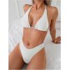 image:image2 Piece Bikini Sets Triangle Halter Top High Cut Brazilian Bottom Swimsuit Summer Beach SwimwearApricot Beige