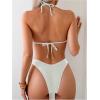 image:image2 Piece Bikini Sets Triangle Halter Top High Cut Brazilian Bottom Swimsuit Summer Beach SwimwearApricot Beige