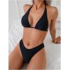 image:image2 Piece Bikini Sets Triangle Halter Top High Cut Brazilian Bottom Swimsuit Summer Beach SwimwearBlack