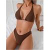 image:image2 Piece Bikini Sets Triangle Halter Top High Cut Brazilian Bottom Swimsuit Summer Beach SwimwearCoffee Brown