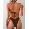 image:image2 Piece Bikini Sets Triangle Halter Top High Cut Brazilian Bottom Swimsuit Summer Beach SwimwearCoffee Brown