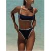 image:imageWomens 2 Piece Bikini Set Spliced Striped Tie Back Bikini Tops and High Waisted Bottoms BeachwearBlack and White