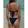 image:imageWomens 2 Piece Bikini Set Spliced Striped Tie Back Bikini Tops and High Waisted Bottoms BeachwearBlack and White