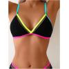 image:imageWomens 2 Piece Bikini Sets Color Block Triangle Bikini Top Brazilian Bottom Swimsuit SwimwearBlack