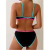 image:imageWomens 2 Piece Bikini Sets Color Block Triangle Bikini Top Brazilian Bottom Swimsuit SwimwearBlack