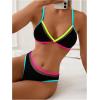 image:imageWomens 2 Piece Bikini Sets Color Block Triangle Bikini Top Brazilian Bottom Swimsuit SwimwearBlack