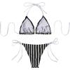 image:imageWomens 2 Piece Bikini Sets Halter Tie Side Triangle Swimsuit Striped Bathing SuitBlack and White