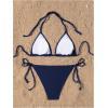 image:imageWomens 2 Piece Bikini Sets Ribbed Knit Halter Bikini Tops Tie Side Thong Cheeky Swimsuit SwimwearBlue