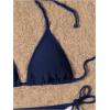 image:imageWomens 2 Piece Bikini Sets Ribbed Knit Halter Bikini Tops Tie Side Thong Cheeky Swimsuit SwimwearBlue