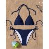 image:imageWomens 2 Piece Bikini Sets Ribbed Knit Halter Bikini Tops Tie Side Thong Cheeky Swimsuit SwimwearBlue