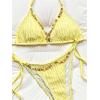 image:imageWomens 2 Piece Bikini Sets Textured Beaded Halter Bras and Tie Side Thongs Summer Beachwear SwimwearYellow