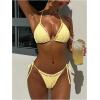 image:imageWomens 2 Piece Bikini Sets Textured Beaded Halter Bras and Tie Side Thongs Summer Beachwear SwimwearYellow