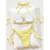 image:imageWomens 2 Piece Bikini Sets Textured Beaded Halter Bras and Tie Side Thongs Summer Beachwear SwimwearYellow