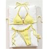 image:imageWomens 2 Piece Bikini Sets Textured Beaded Halter Bras and Tie Side Thongs Summer Beachwear SwimwearYellow