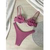 image:imageWomens 2 Piece Cheeky Bikini Sets Metal Decor Underwire Bra High Cut Thong Swimsuit SwimwearDusty Pink