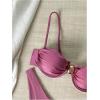 image:imageWomens 2 Piece Cheeky Bikini Sets Metal Decor Underwire Bra High Cut Thong Swimsuit SwimwearDusty Pink