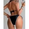 image:imageWomens 2 Piece Cheeky Bikini Sets Metal Ring Linked Contrast Binding Triangle Tops String Thong SwimsuitBlack