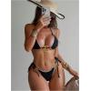 image:imageWomens 2 Piece Cheeky Bikini Sets Metal Ring Linked Contrast Binding Triangle Tops String Thong SwimsuitBlack