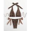 image:imageWomens 2 Piece Floral Plaid Swimsuit Halter Triangle Bathing Suit Bowknot Tie Side Bikini SetsBrown