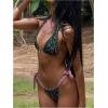 image:imageWomens 2 Piece Floral Plaid Swimsuit Halter Triangle Bathing Suit Bowknot Tie Side Bikini SetsGreen