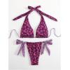 image:imageWomens 2 Piece Floral Plaid Swimsuit Halter Triangle Bathing Suit Bowknot Tie Side Bikini SetsPurple