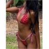 image:imageWomens 2 Piece Floral Plaid Swimsuit Halter Triangle Bathing Suit Bowknot Tie Side Bikini SetsRed