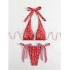 image:imageWomens 2 Piece Floral Plaid Swimsuit Halter Triangle Bathing Suit Bowknot Tie Side Bikini SetsRed