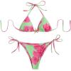 image:imageWomens 2 Piece Leopard Floral Bikini Sets Halter Triangle String Bathing Suit Starfish Metal SwimsuitsGreen and Pink