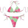 image:imageWomens 2 Piece Leopard Floral Bikini Sets Halter Triangle String Bathing Suit Starfish Metal SwimsuitsGreen and Pink