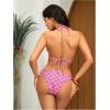 image:imageWomens 2 Piece Leopard Floral Bikini Sets Halter Triangle String Bathing Suit Starfish Metal SwimsuitsHot Pink